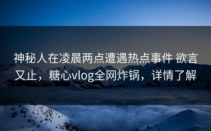 神秘人在凌晨两点遭遇热点事件 欲言又止，糖心vlog全网炸锅，详情了解